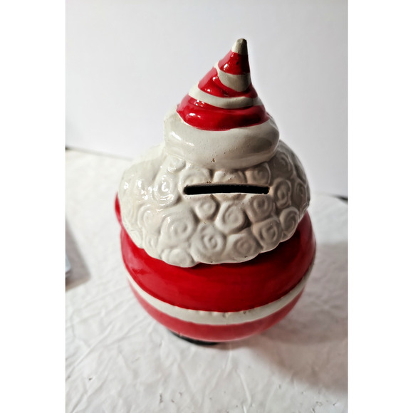 Santa Claus Ceramic Round 7.5 " tall Coin Bank Stopper included - Picture 2 of 8